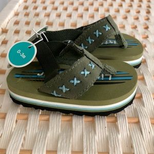 NWT Olive Green Flip Flop Sandals. Size 0-3 months